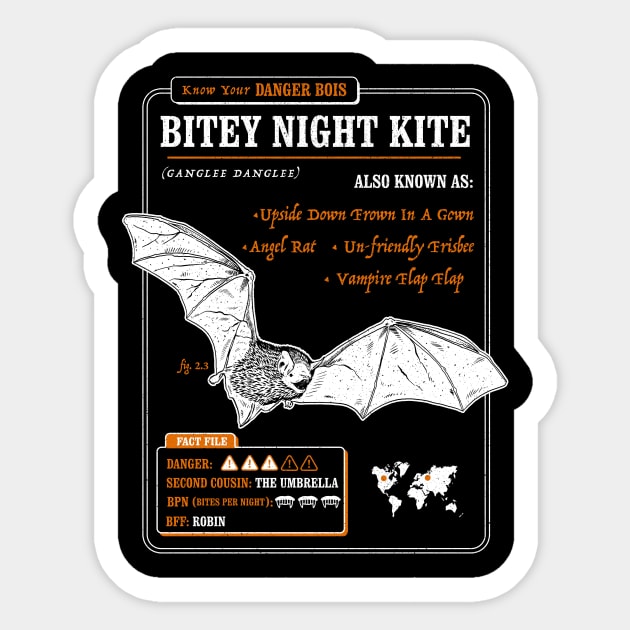 Funny Bat Fact File - Bitey Night Kite Sticker by dumbshirts
